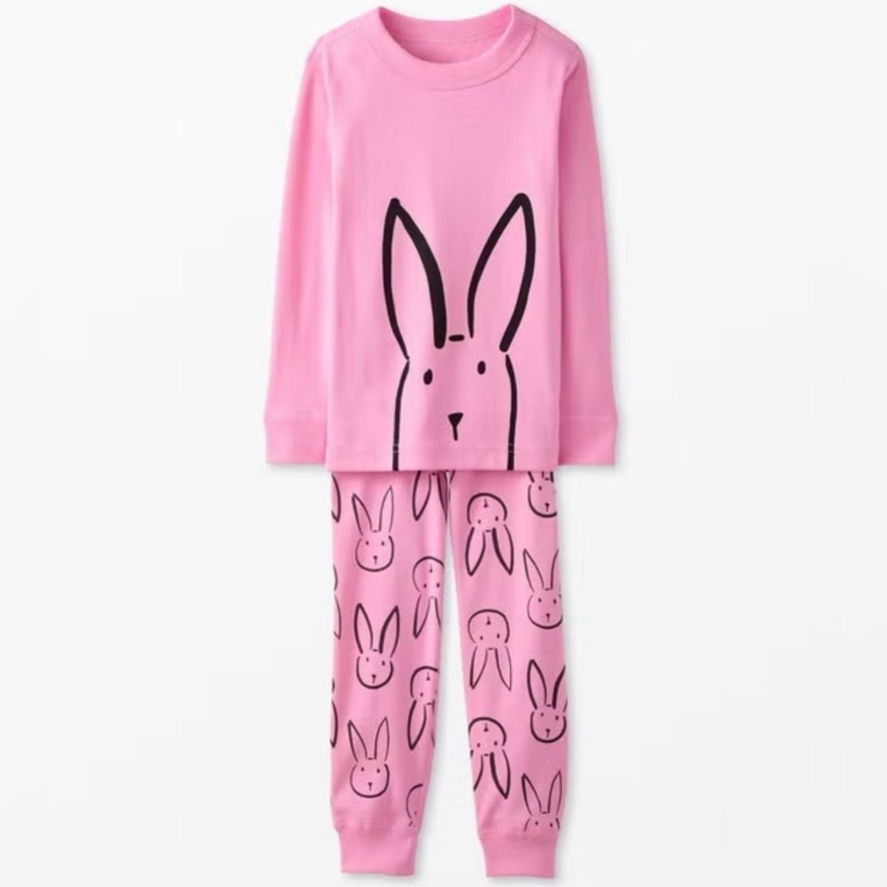 Hanna Andersson Long John Pajama Set Pink Bunny Print Long Sleeve Organic Cotton